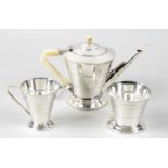 A 1930's silver three piece tea service in Art Deco style,