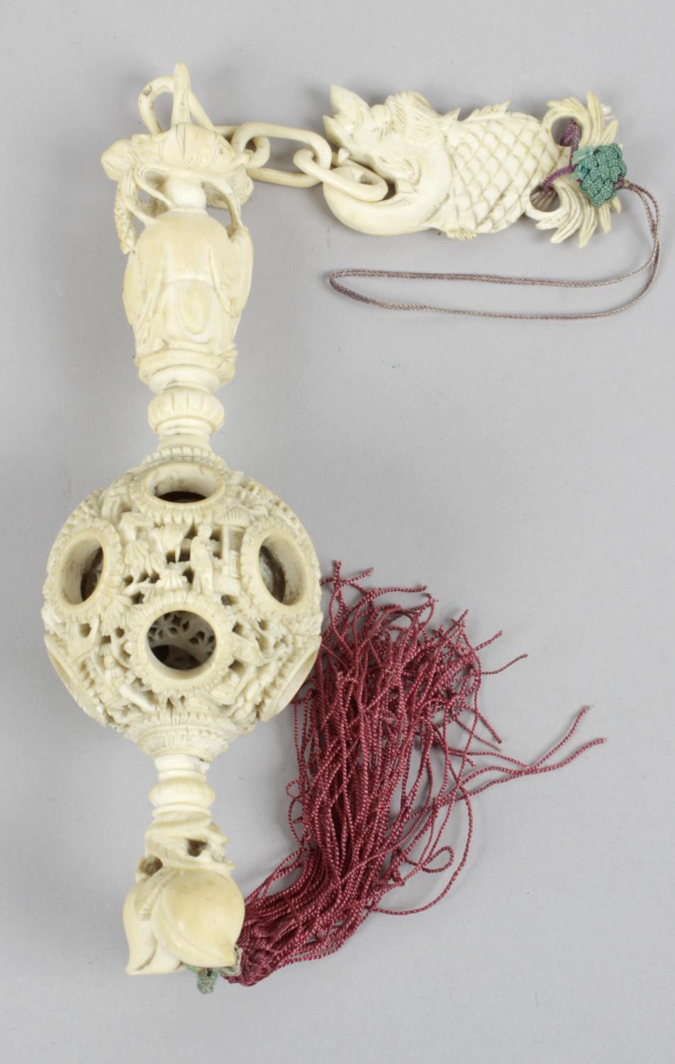 A 19th century carved ivory puzzle ball,