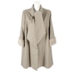 ARMANI COLLEZIONI - a grey virgin wool knee-length coat with fur trim.