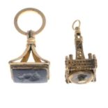Two fobs. To include a mid 20th century 9ct gold Blackpool Tower charm,