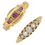 Two early 20th century 18ct gold diamond and gem-set rings.