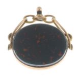 A late Victorian 9ct gold bloodstone swivel fob.