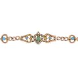 An early 20th century 9ct gold turquoise and split pearl bracelet.