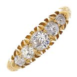 An early 20th century 18ct gold diamond five-stone ring.