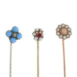 A set of early 20th century gem-set stickpins.