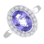 A tanzanite and diamond cluster ring.