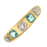 An Edwardian 18ct gold diamond and emerald five-stone ring.