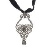 A late Georgian silver marcasite and paste pendant.