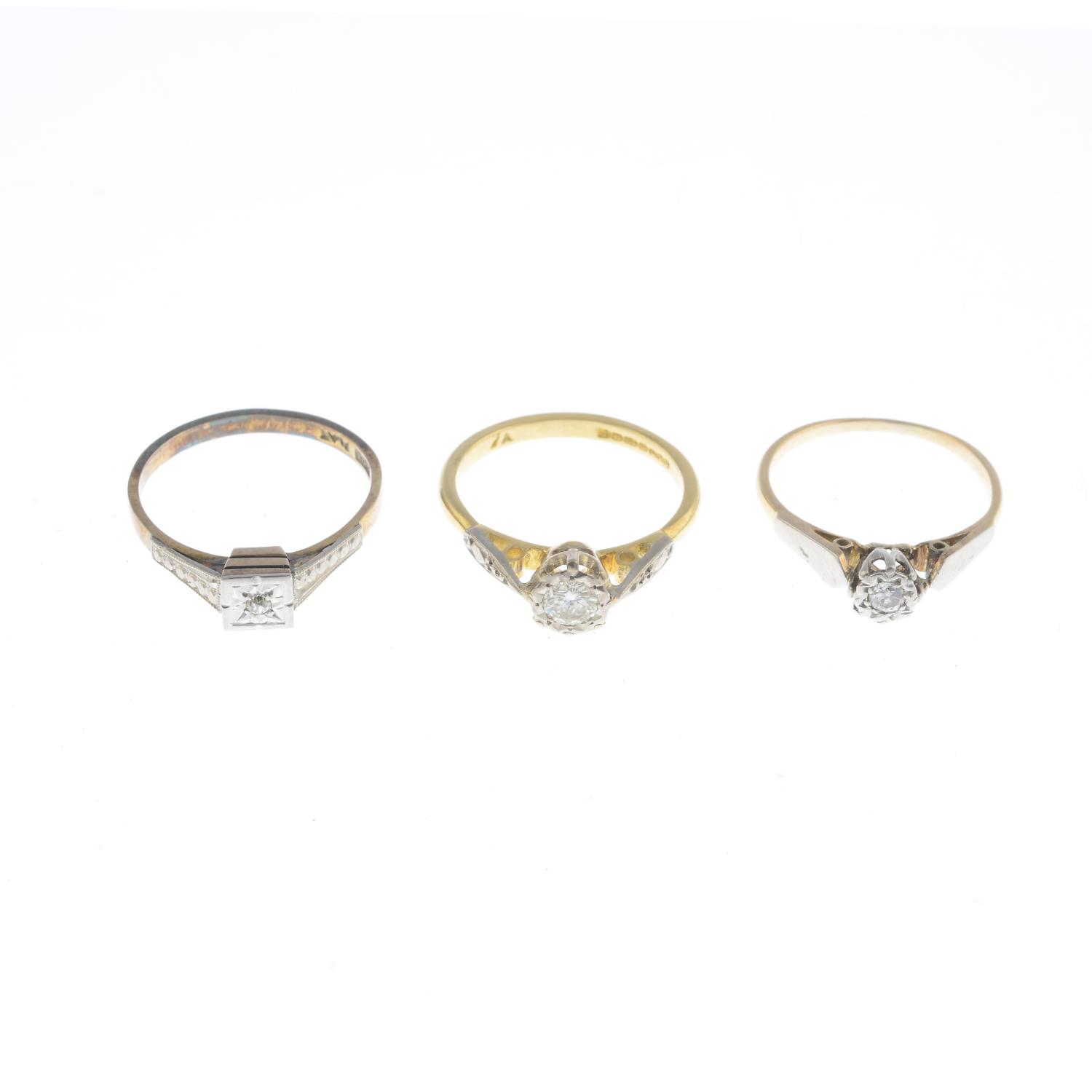 Three diamond single-stone rings. - Image 3 of 3