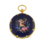 An early 20th century 18ct gold enamel fob watch.