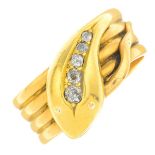 A late Victorian 18ct gold diamond snake ring.