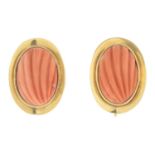 A pair of 18ct gold coral earrings.