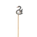 A late Victorian silver and gold diamond stickpin.