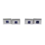 A pair of sapphire cufflinks.