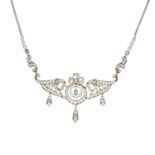A diamond and emerald necklace.