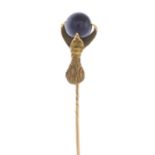A late Victorian 18ct gold enamel claw stickpin.