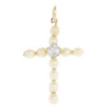 A diamond, cultured and imitation pearl pendant.