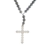 A diamond and cultured pearl Rosary.