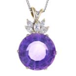 An amethyst and diamond pendant.