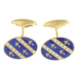 FABERGE - a pair of 18ct gold enamel and diamond cufflinks.