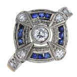 A sapphire and diamond dress ring.