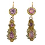 A pair of late 19th century gold foil-back topaz earrings.