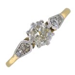 A mid 20th century 18ct gold diamond single-stone ring.