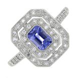 A sapphire and diamond ring.