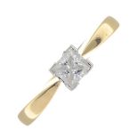 An 18ct gold synthetic moissanite single-stone ring.