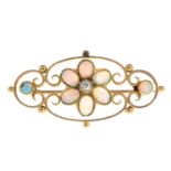 An opal and diamond brooch.