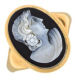 An early 20th century 18ct gold agate cameo ring.