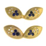 A pair of sapphire and diamond cufflinks.