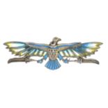 An early 20th century silver plique-a-jour enamel and enamel eagle brooch.