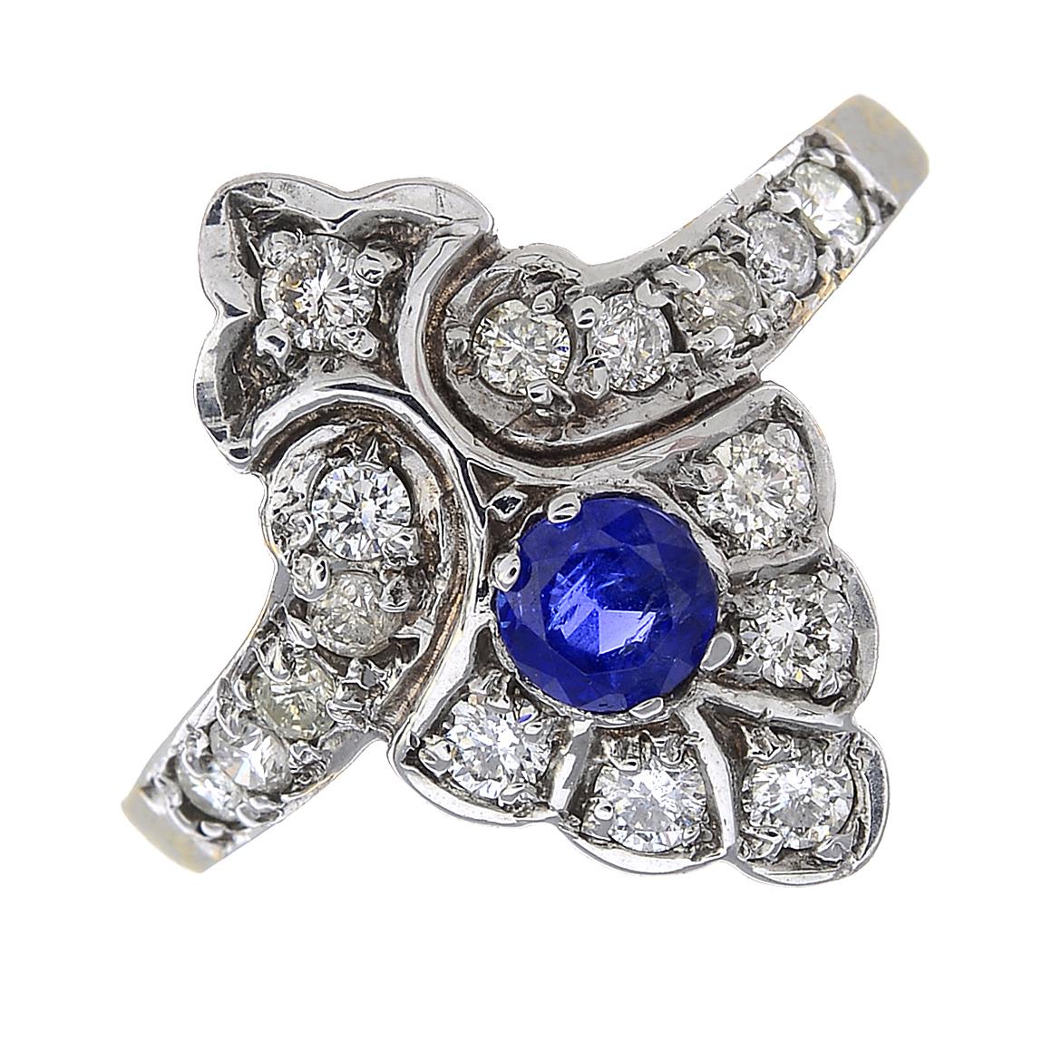 A 9ct gold sapphire and diamond dress ring.