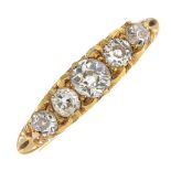 An Edwardian 18ct gold diamond five-stone ring.