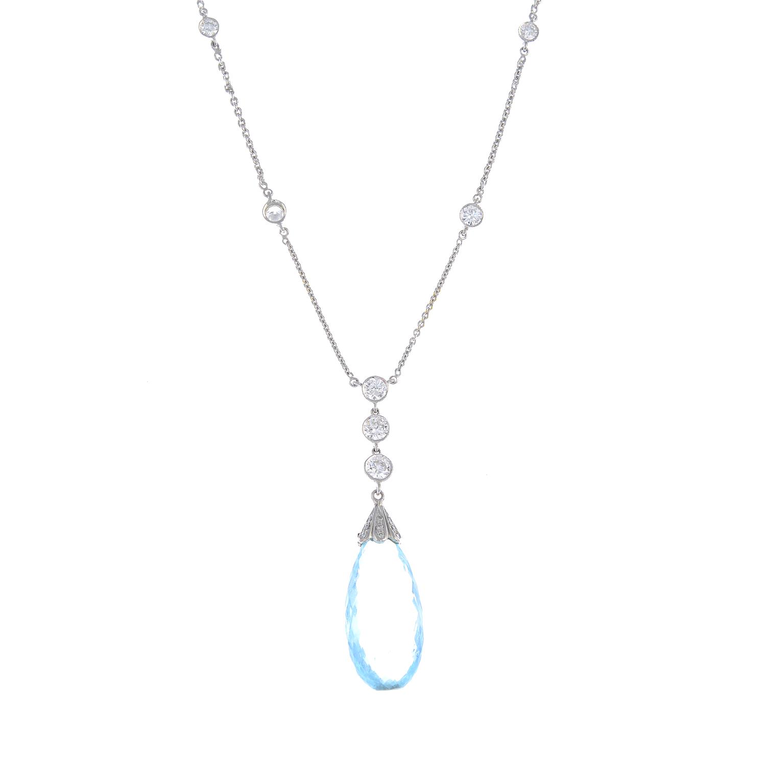 An aquamarine and diamond necklace.