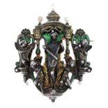 A late 19th century Renaissance Revival silver, enamel and seed pearl brooch.