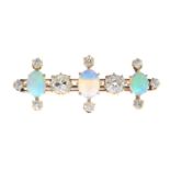 An early 20th century gold opal and diamond bar brooch.