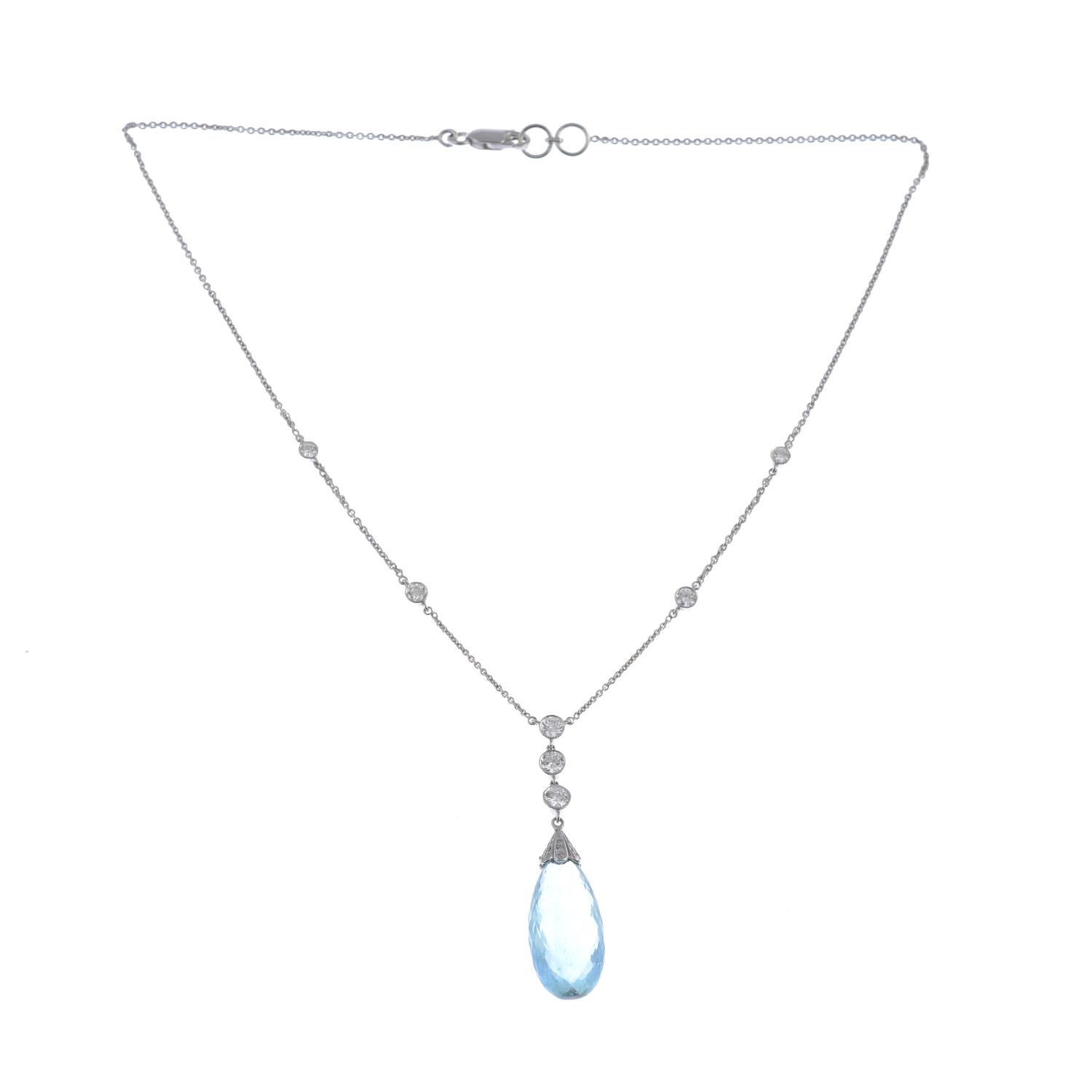 An aquamarine and diamond necklace. - Image 3 of 3