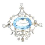 An early 20th century platinum and gold, aquamarine and diamond brooch.