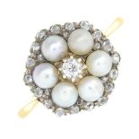 A diamond and seed pearl ring.