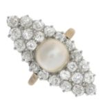 An early 20th century 18ct gold natural pearl and diamond cluster ring.