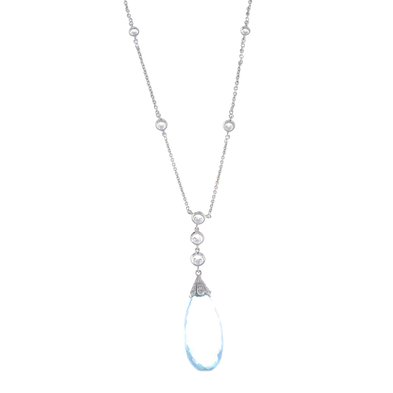 An aquamarine and diamond necklace. - Image 2 of 3