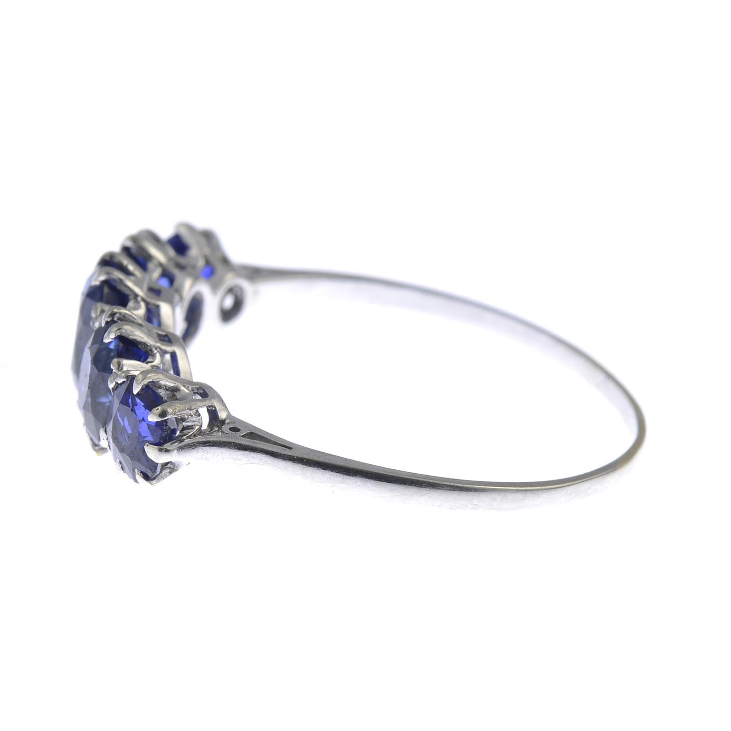 An early 20th century platinum and gold, sapphire five-stone ring. - Image 3 of 4