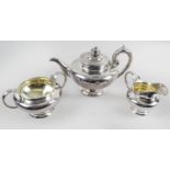 A William IV Newcastle silver three piece tea service,