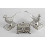 A small selection of plated items to include a pair of pheasant ornaments,