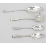 A Scottish provincial silver sugar spoon in Fiddle pattern with oval bowl and initialled terminal,