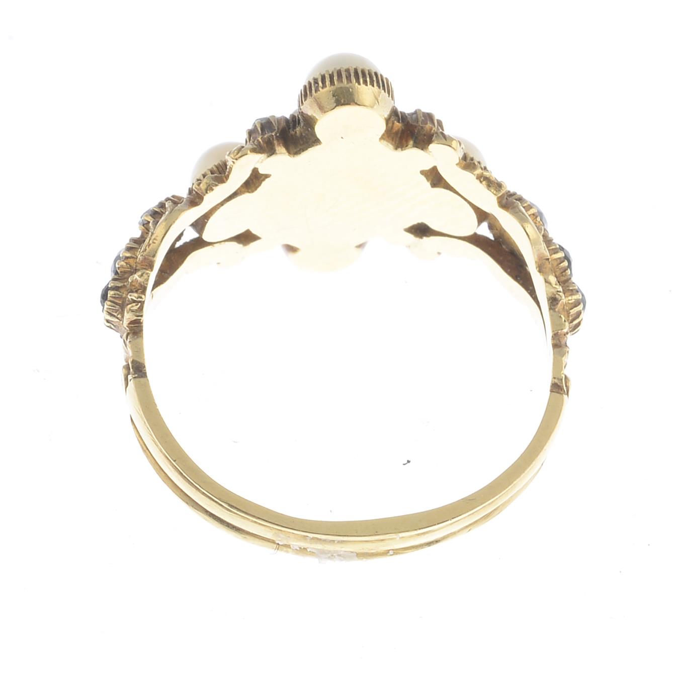 A Georgian diamond, split pearl and garnet memorial ring. - Image 2 of 3