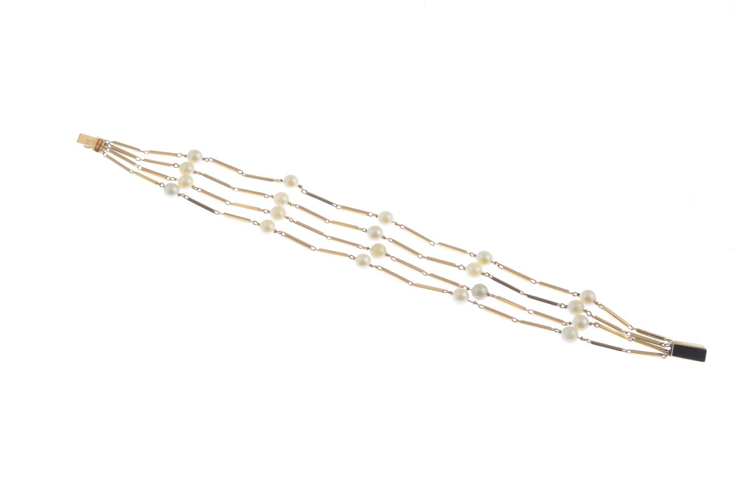 An 18ct gold cultured pearl multi-row bracelet. - Image 3 of 3
