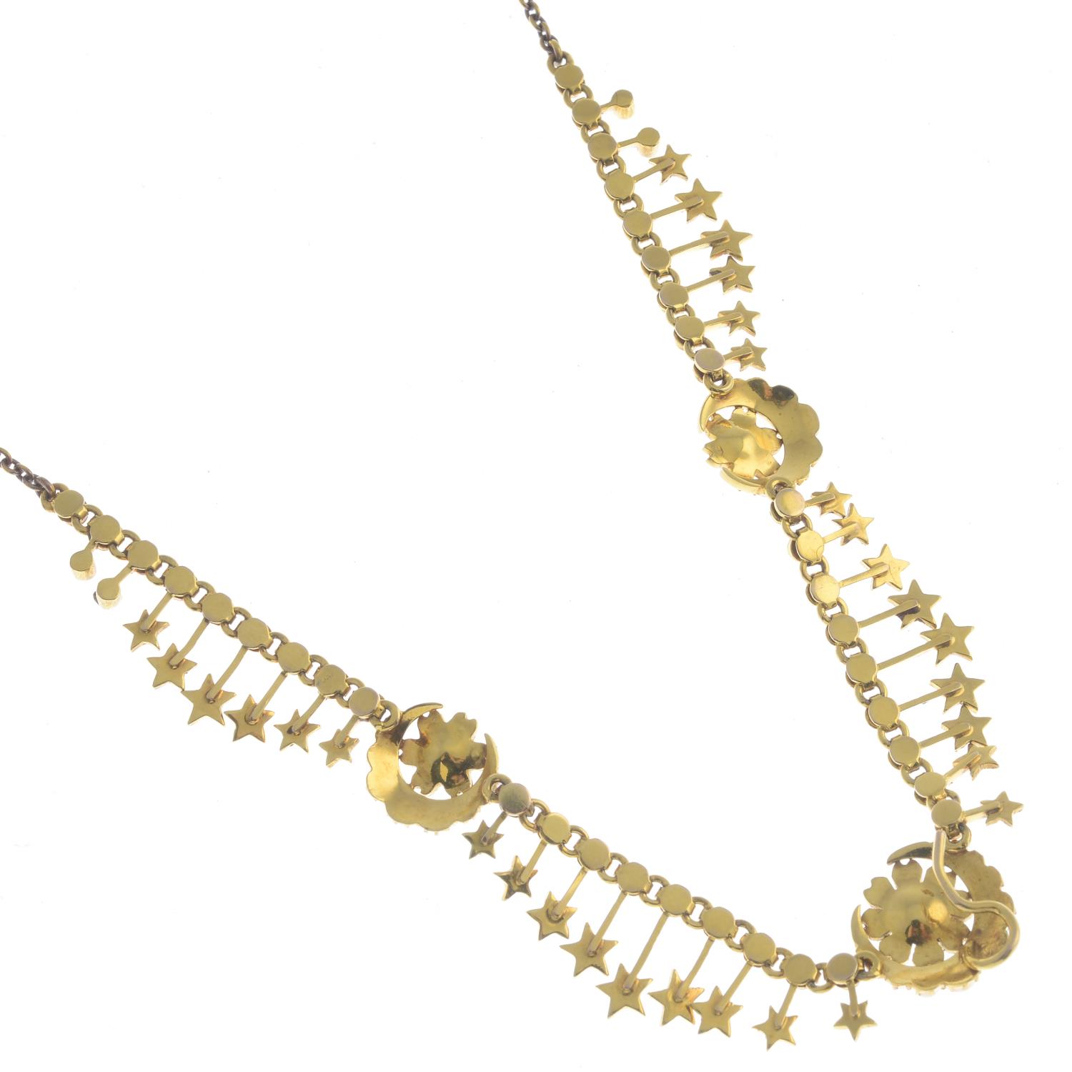 An early 20th century gold split and seed pearl necklace. - Image 3 of 3